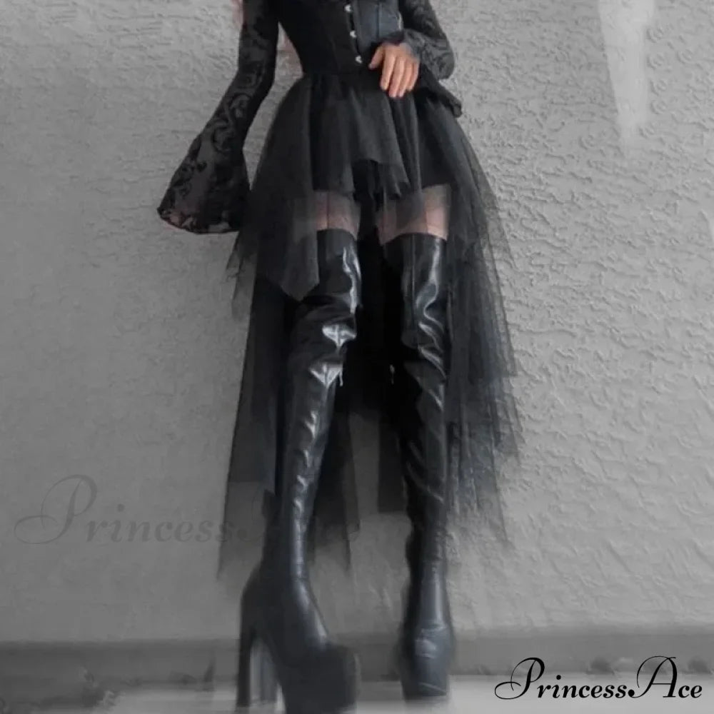 High Waisted Irregular Net Yarn Summer Gothic Casual Sexy Clothes Skirt Halloween