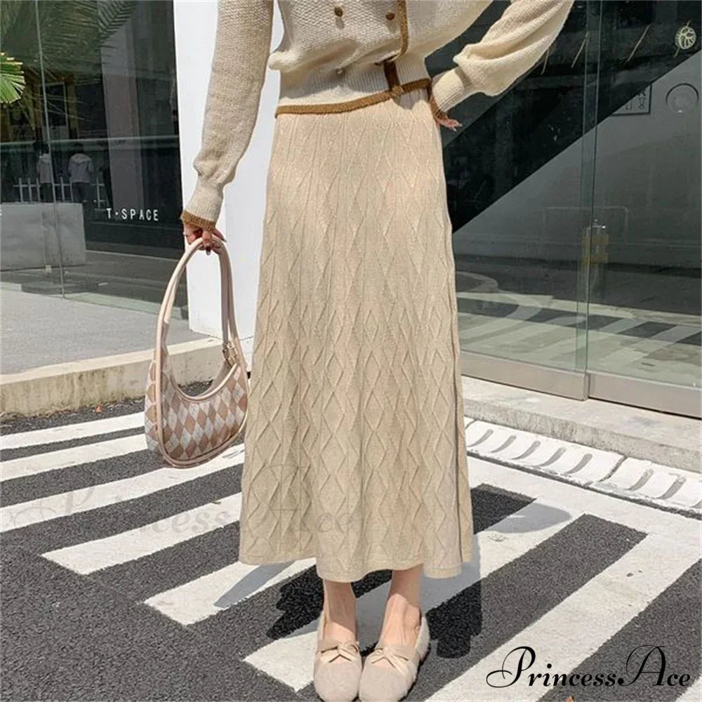 High Waisted Slim Knitted A-Line Woolen Autumn Winter Fashionable Umbrella Skirt