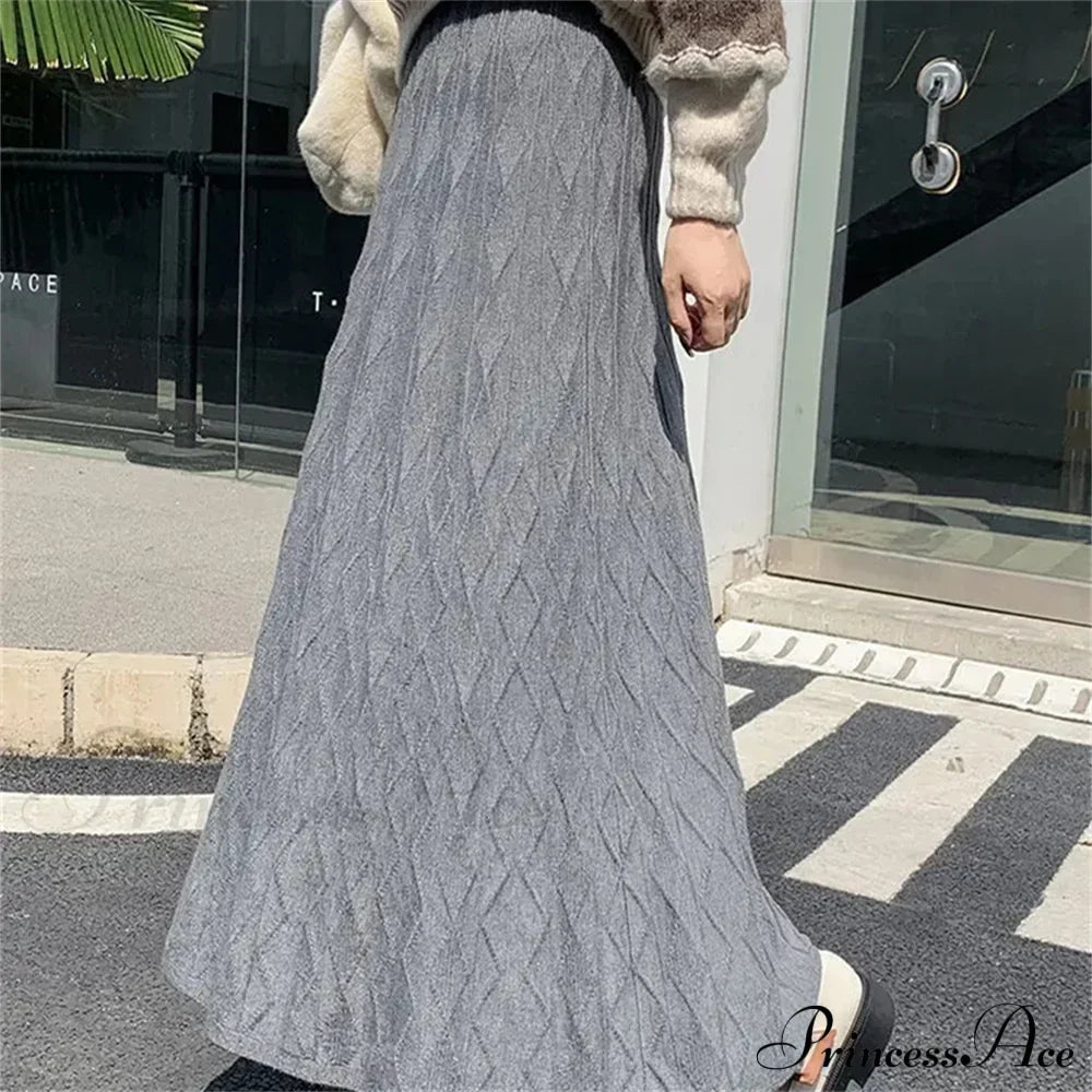 High Waisted Slim Knitted A-Line Woolen Autumn Winter Fashionable Umbrella Skirt