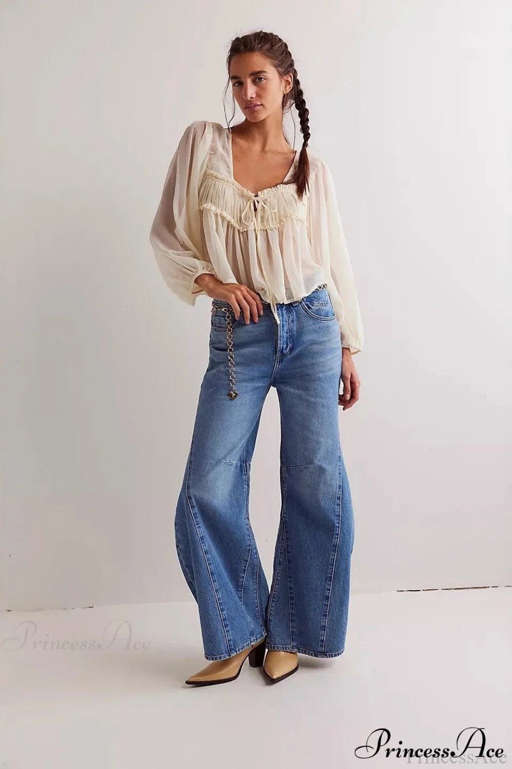 High-Waisted Wide-Leg Relaxed Full-Length Jeans Dark blue / S