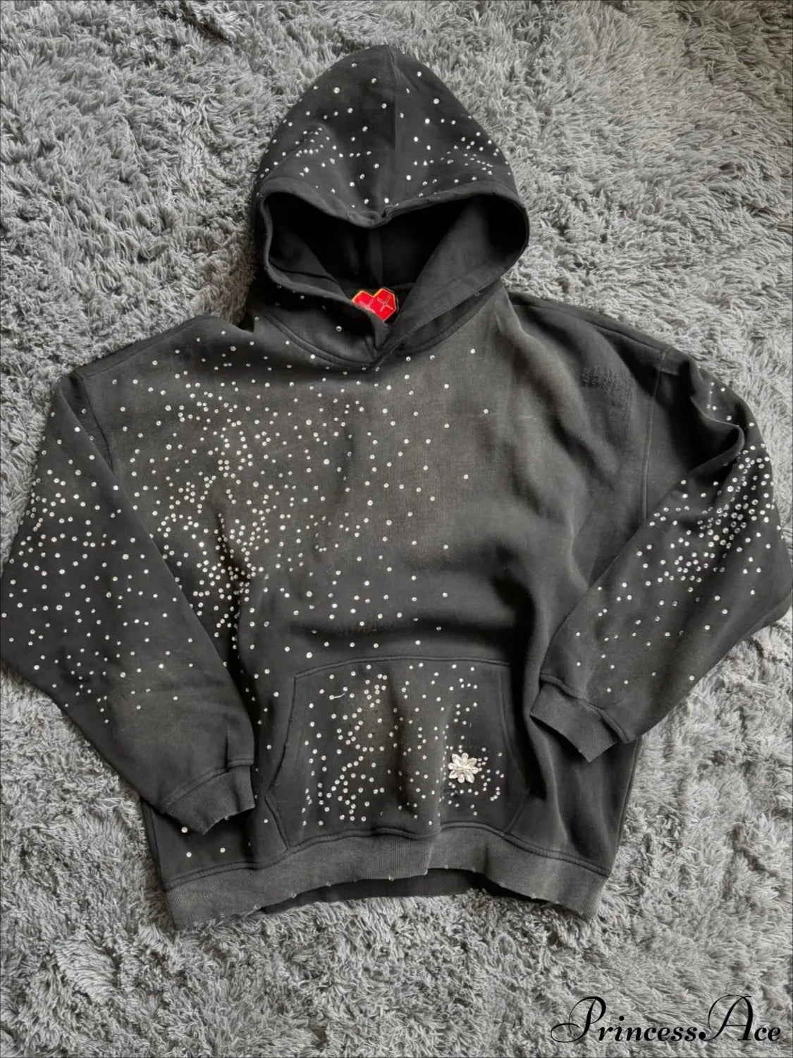Hip Hop Cross Oversized Rhinestone Zip Up Hoodie Hoodie / S