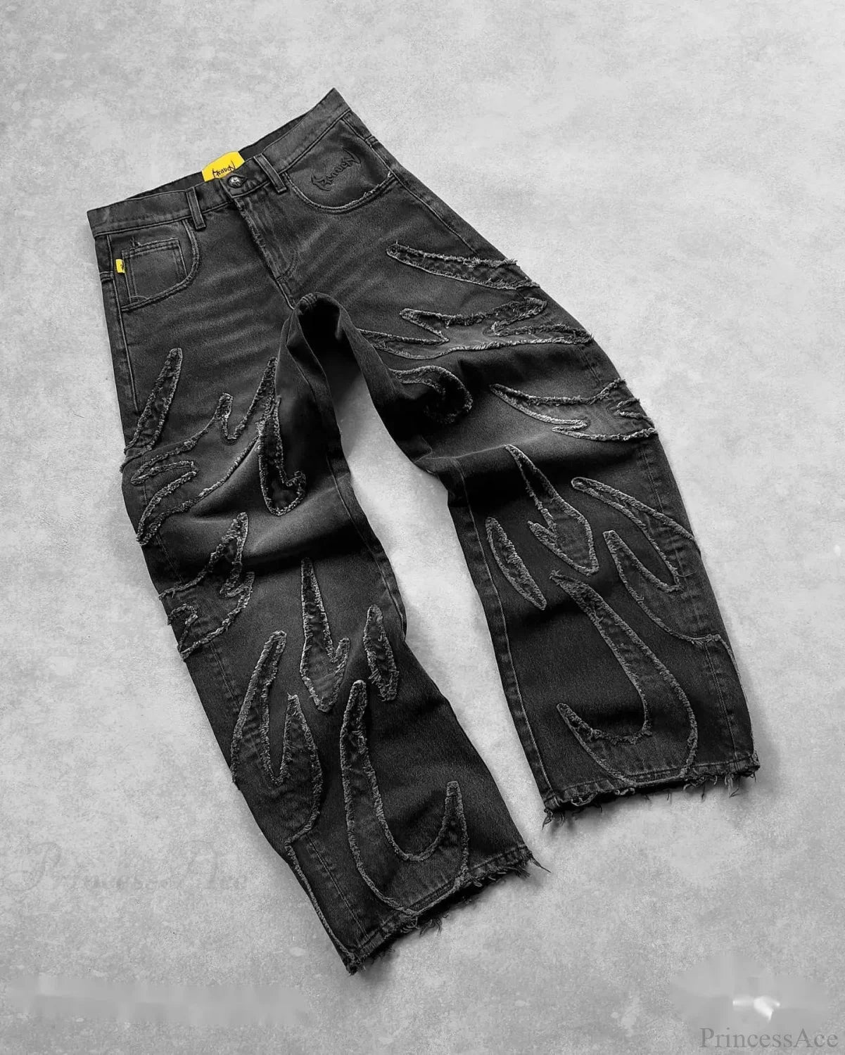 Hip Hop Eerie Rebellious Embroidery Denim Pant black4 / S