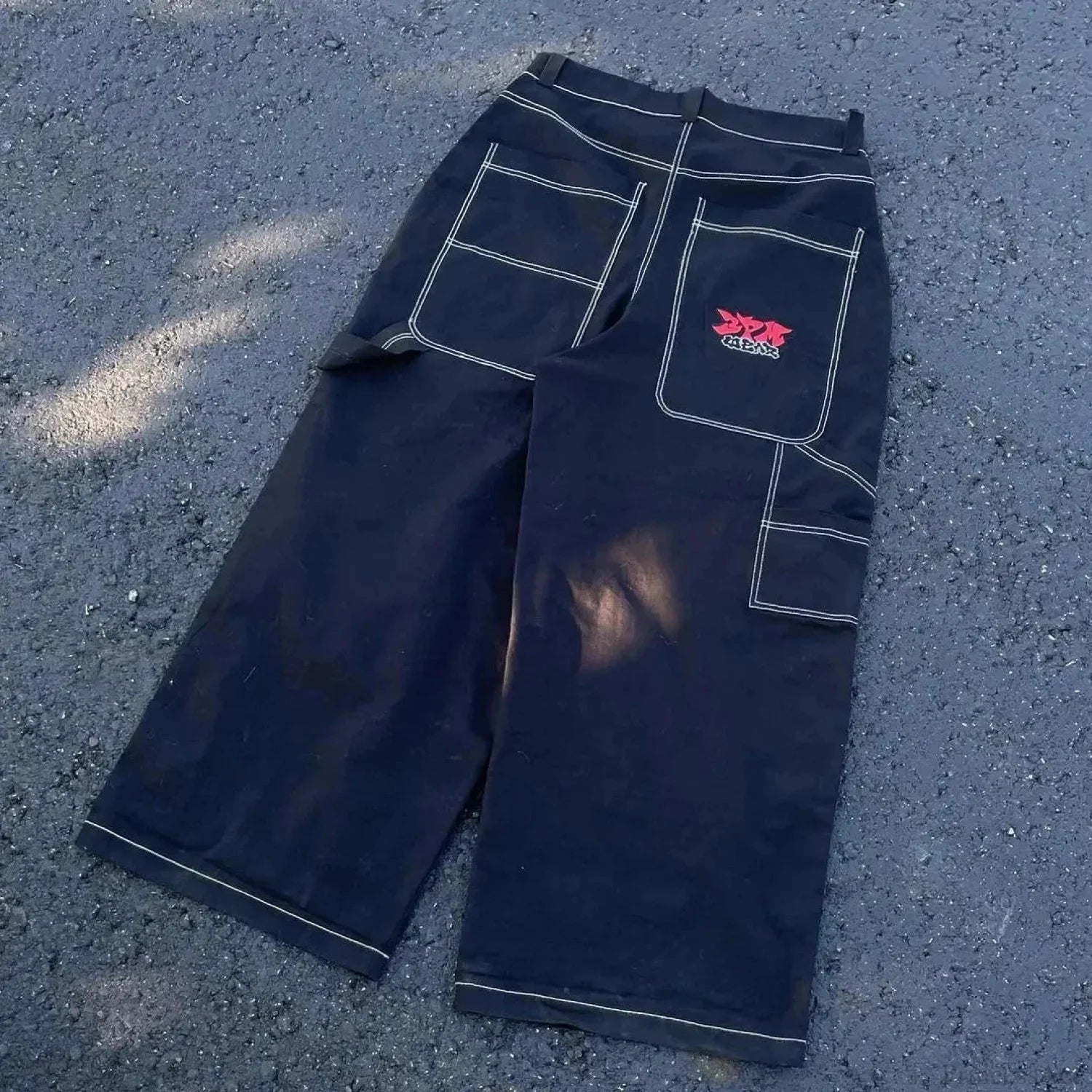 Hip Hop Eerie Rebellious Embroidery Denim Pant black5 / S