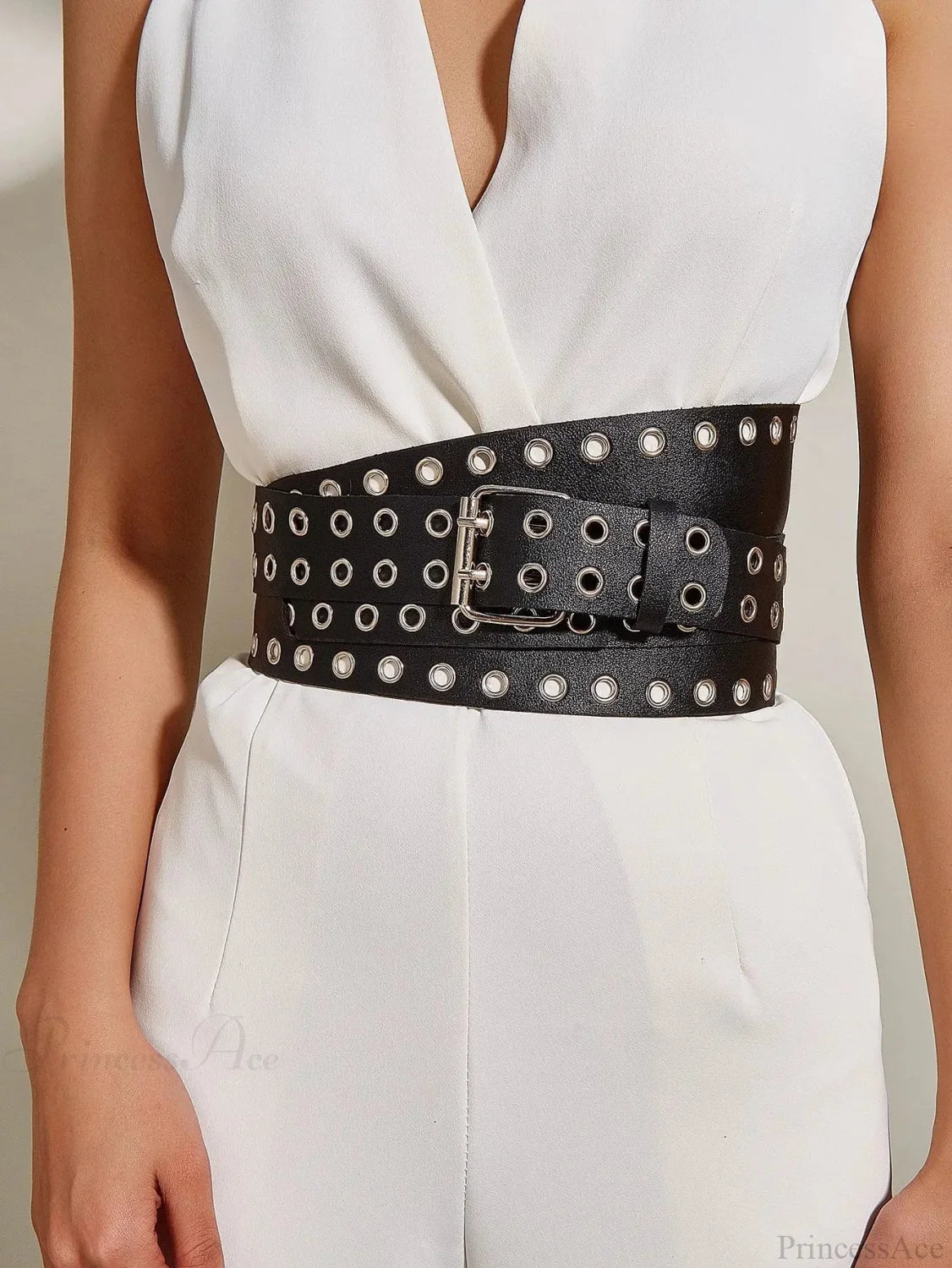 Hip Hop Gothic Punk Rivet Waistband Belt Black / 194cm