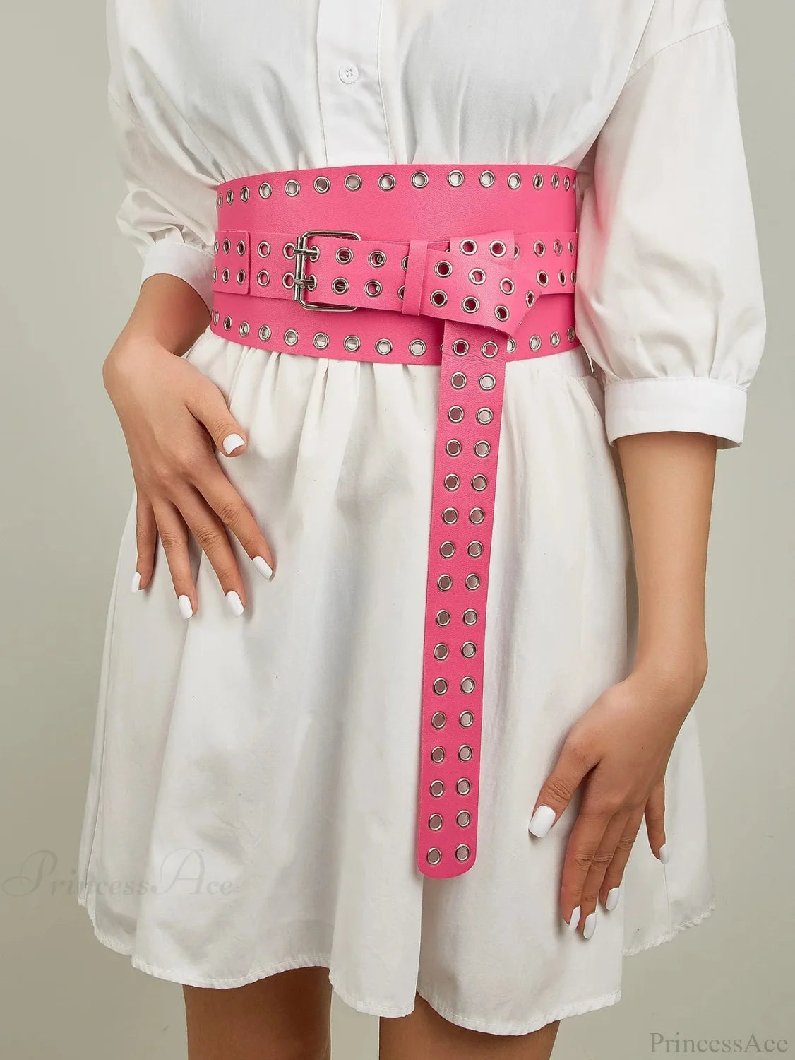 Hip Hop Gothic Punk Rivet Waistband Belt Rose Red / 194cm