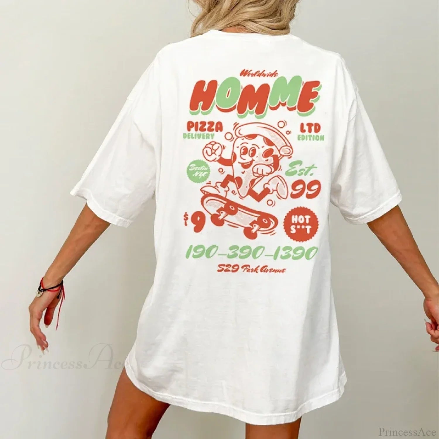 Hip Hop Pizza Back Print T-shirt WHITE / S t-shirt-250223