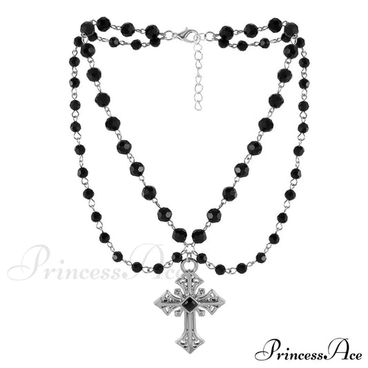 Hip-Hop Punk Fashion Dark Cross Beaded Nk24900 Necklace Black Halloween