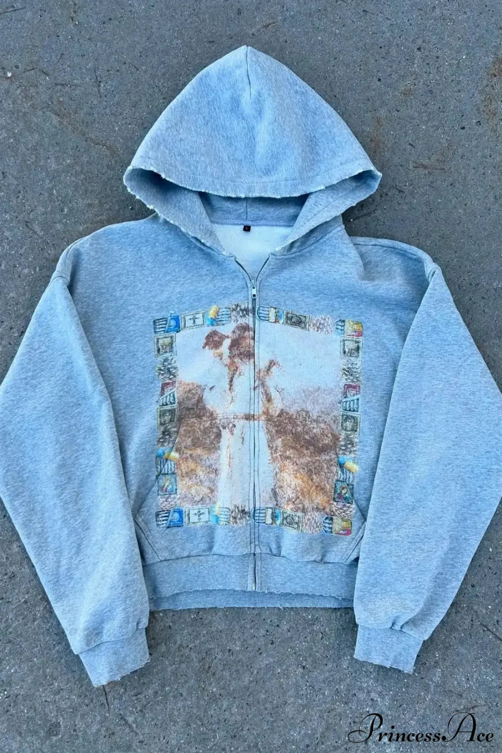 Hip-Hop Retro Printed Hoodie Grey / S