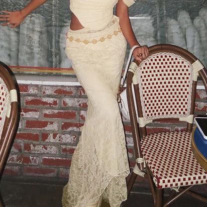 Slim Lace Trumpet See Through Sexy Maxi Skirt