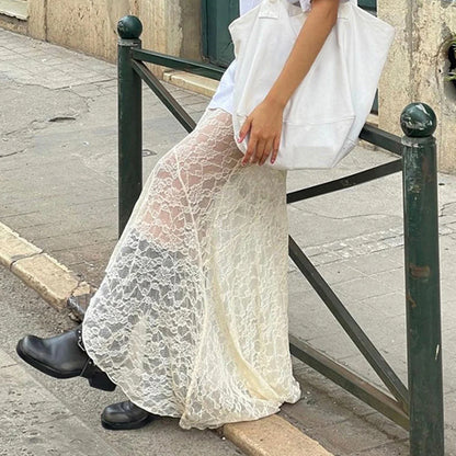 Slim Lace Trumpet See Through Sexy Maxi Skirt