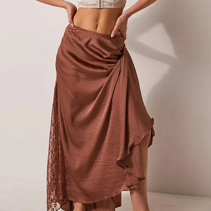 Patchwork Lace Midi Low Waist Summer Skirt