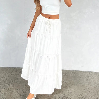 Ruffle Elastic High Waist Maxi Tiered Prairie Skirt