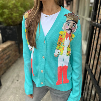 Christmas Sequin Nutcracker Graphic Cardigan