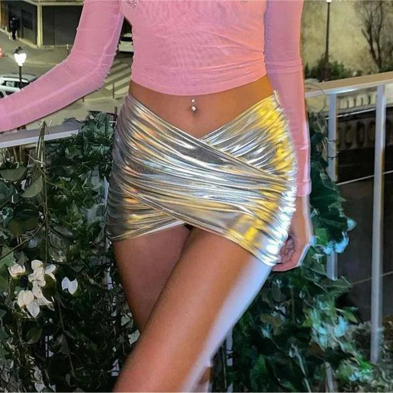 Rise Wrap Hip Sexy Silver Cross Mini Skirt