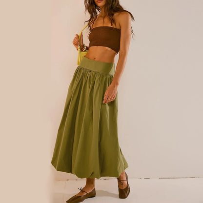 Y2K Bubble Maxi Color Ruffle Pleated Midi Skirt