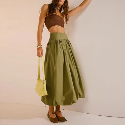 Y2K Bubble Maxi Color Ruffle Pleated Midi Skirt