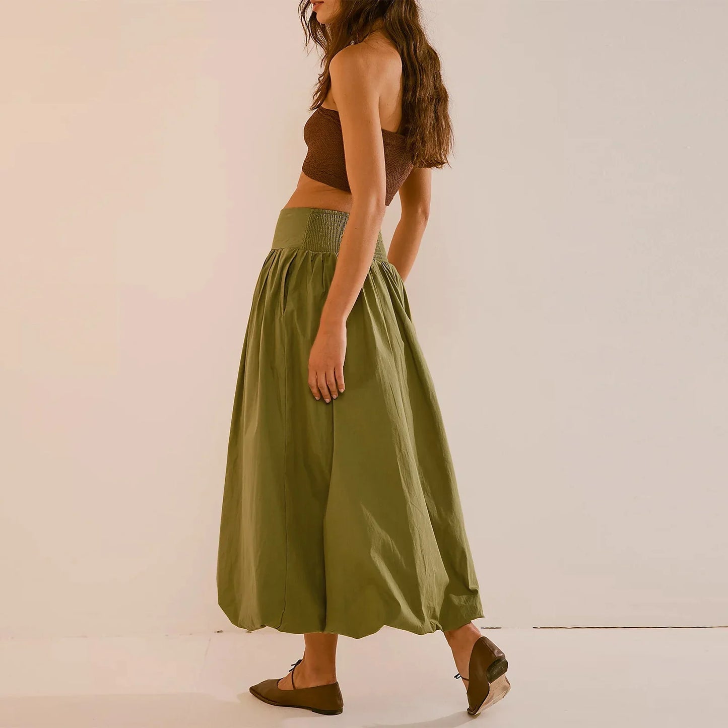 Y2K Bubble Maxi Color Ruffle Pleated Midi Skirt