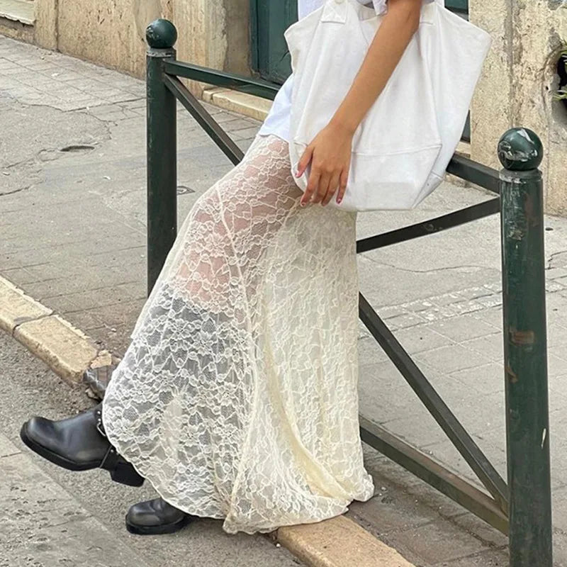 Fairy Stylish High Street Lace Maxi Skirt