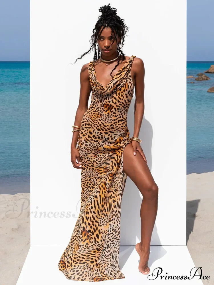 Holiday Beachwear Maxi Dress Leopard Print / S