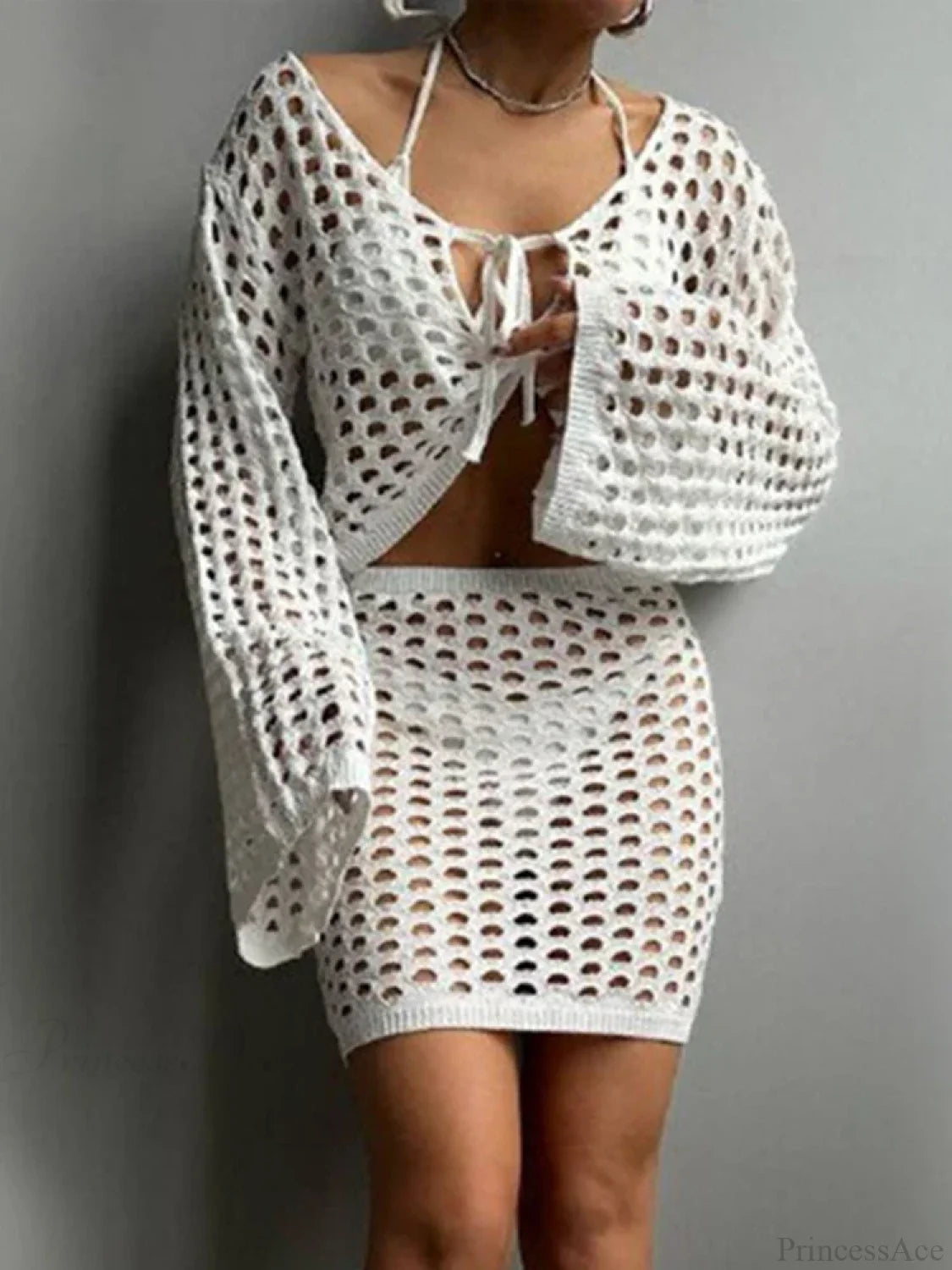 Hollow Out Beach Wrap Bikini Cover Up White / S