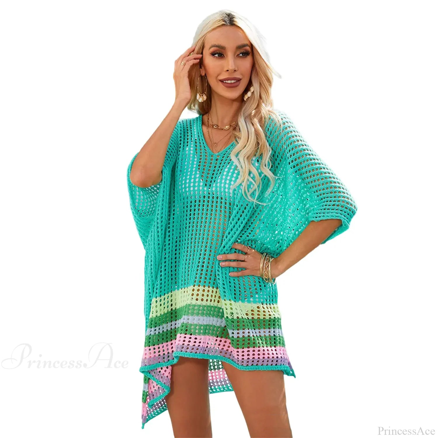 Hollow Out Crochet Bikini Cover Up C-Green / One Size