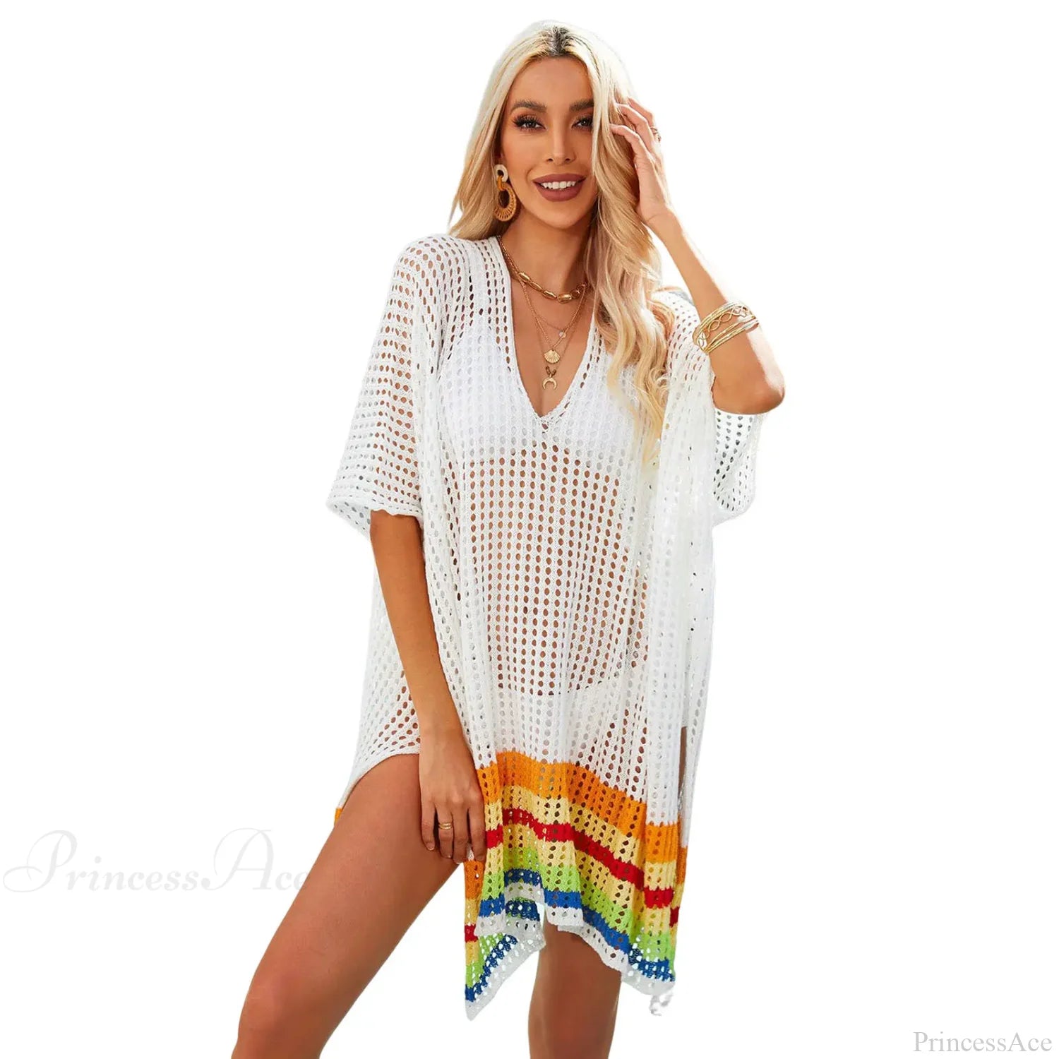Hollow Out Crochet Bikini Cover Up C-White / One Size
