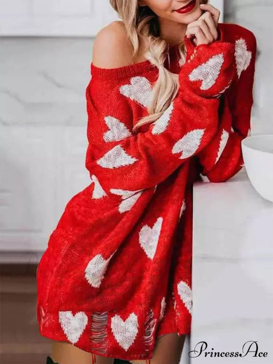 Hollow Out Hole Charming Heart Sweater Dress Sweaters-L