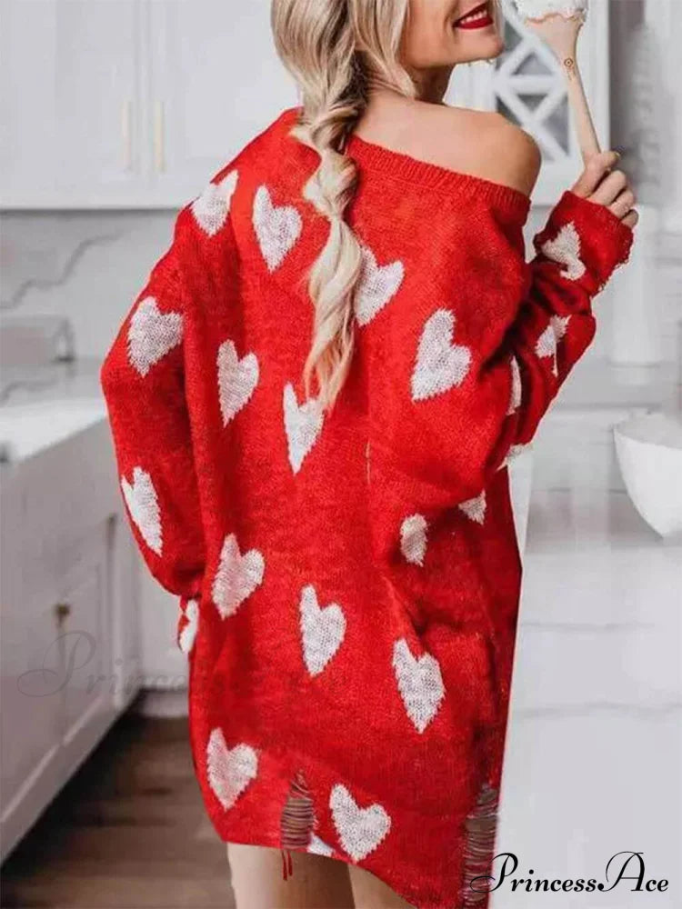 Hollow Out Hole Charming Heart Sweater Dress Sweaters-L