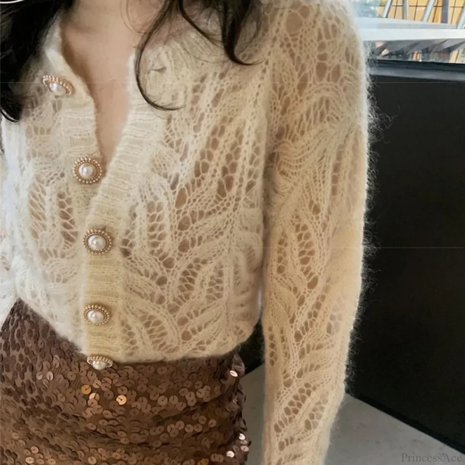 Hollow Out Single Breasted Spring Knit Cardigan cardiagn-250126