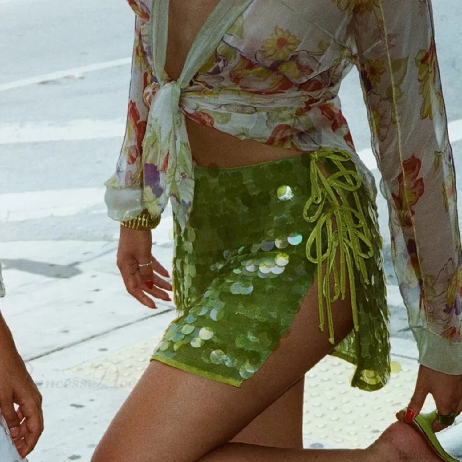 Hollow Out Sparkle Sequined Skirt Green / S skirts-250223