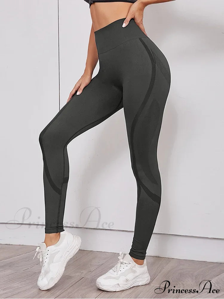 Hollow Out Waist Elastic Gym Training Yoga Legging Gray / S