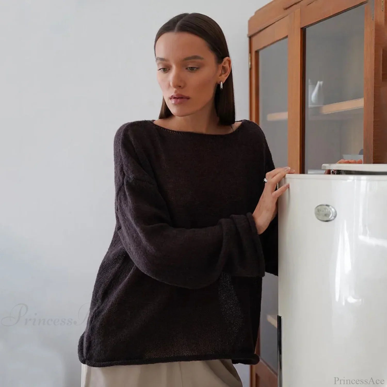 Hollow See-through O-neck Long Sleeve Sweater