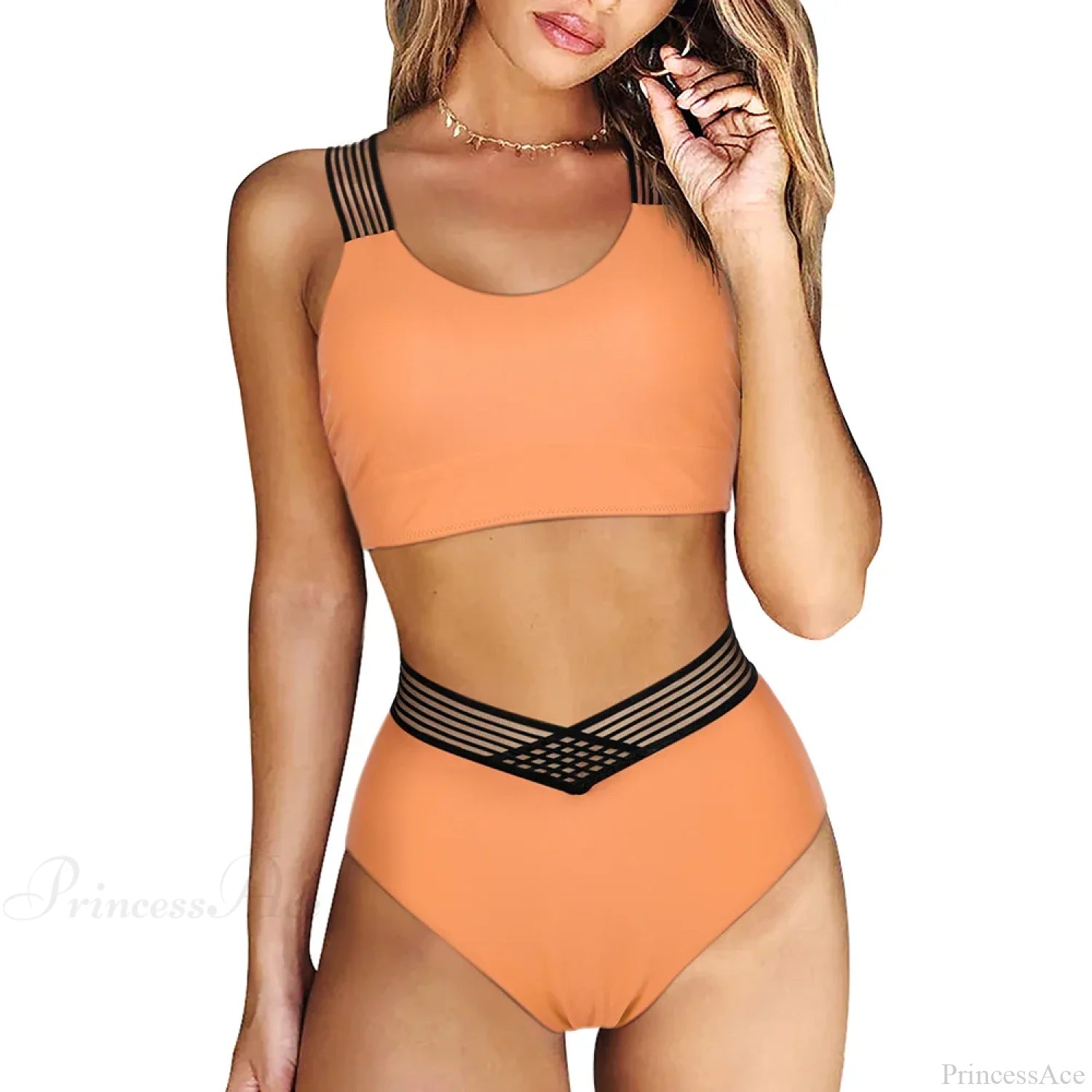 Hollow Solid Color High Waist Two Piece Set color12 / S