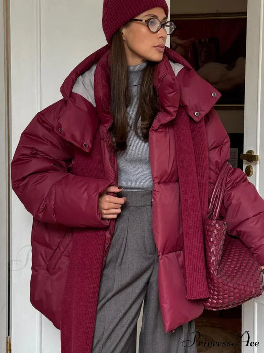 Hooded Cotton Quilting Coat Burgundy / S Coats-241208