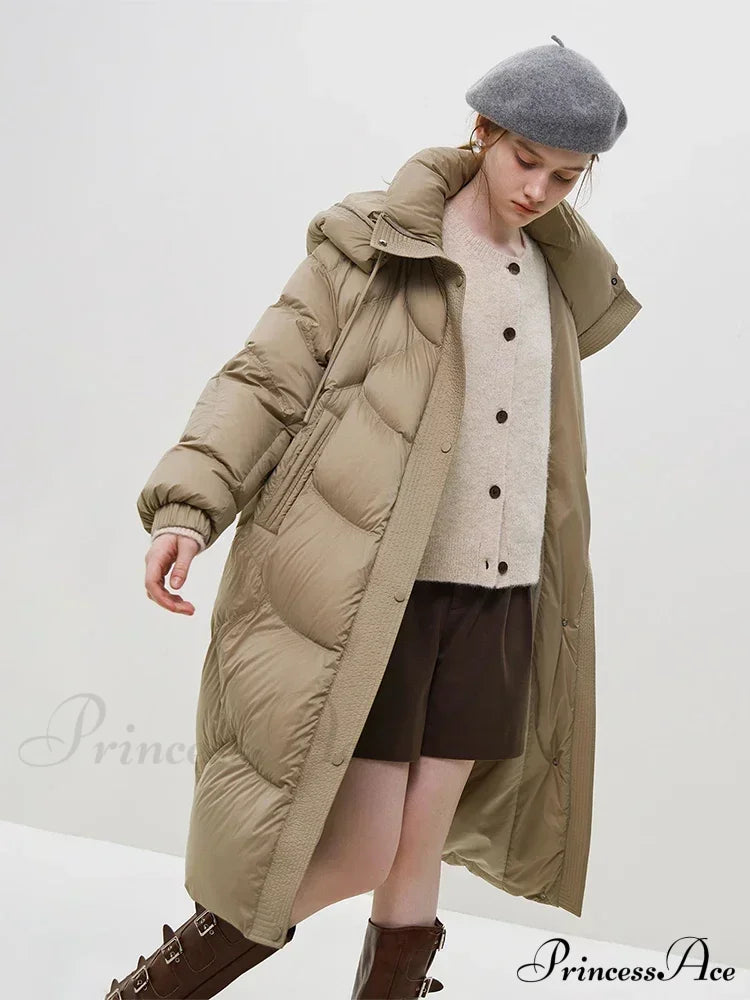 Hooded Long Thick Winter Khaki Temperament Detachable Cozy Stylish Coat Coats-L