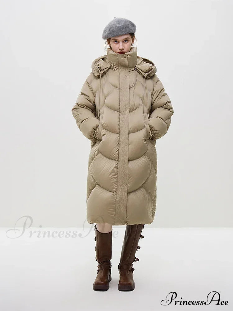 Hooded Long Thick Winter Khaki Temperament Detachable Cozy Stylish Coat / Xxs Coats-L