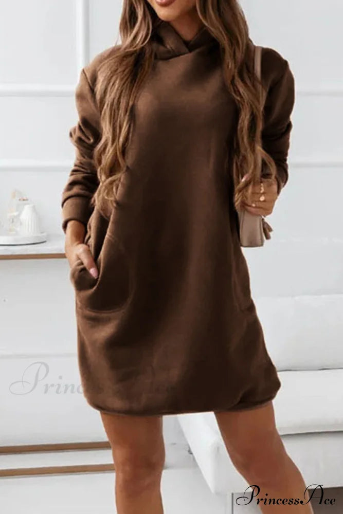 Hooded Mini Dress Brown / S Dresses