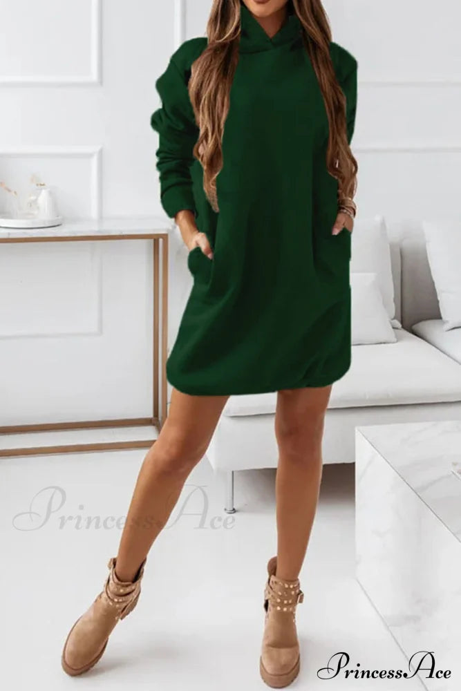 Hooded Mini Dress Green / S Dresses