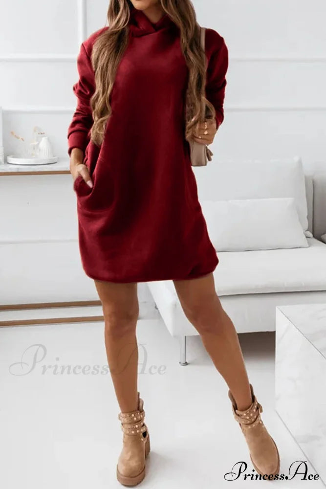 Hooded Mini Dress Wine Red / S Dresses