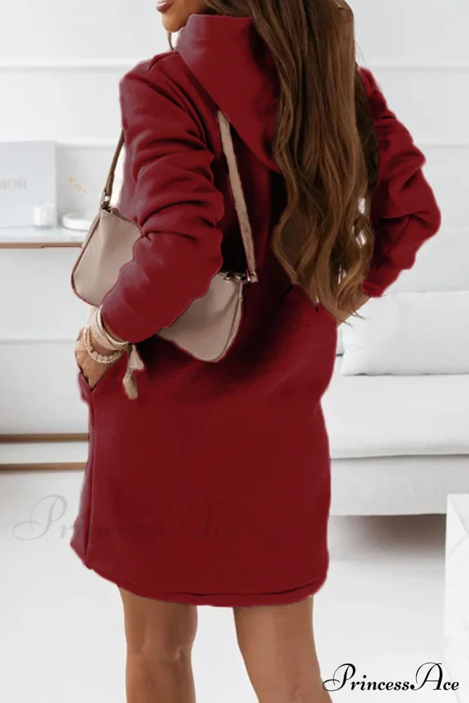 Hooded Mini Dress Wine Red / Xl Dresses