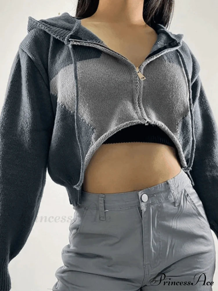 Hooded Solid Color Trendy Casual Sweatshirt Dress Gray / S Sweaters