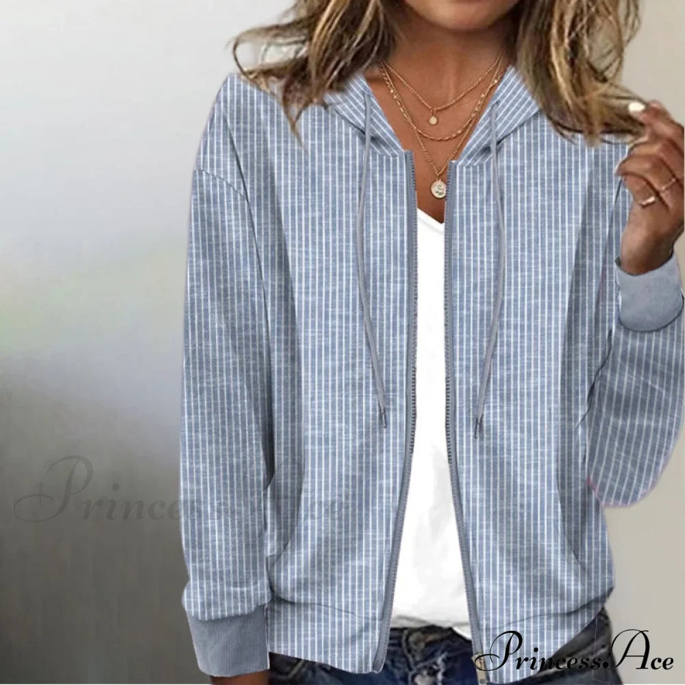 Casual Striped Hooded Jacket Blue best Best Sellings cardigan cardigans clothes Plus Size Sale tops Topseller