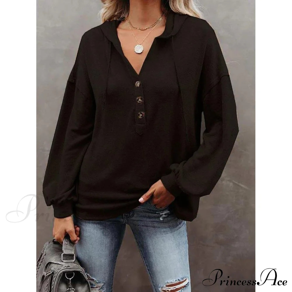 Women's Hoodie Sweatshirt Solid Color Black __stock:50 clothes refund_fee:800 tops