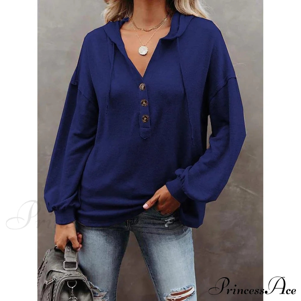 Women's Hoodie Sweatshirt Solid Color Blue __stock:50 clothes refund_fee:800 tops