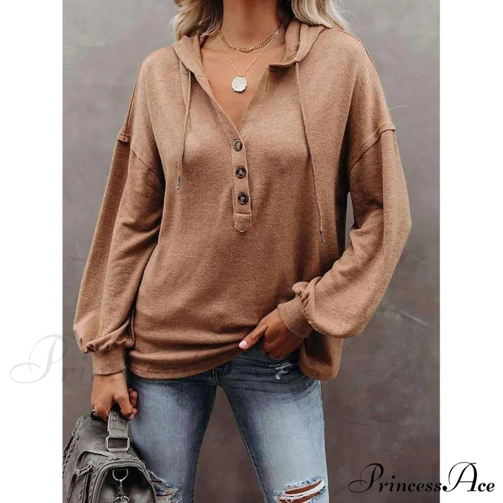 Women's Hoodie Sweatshirt Solid Color Coffee __stock:50 clothes refund_fee:800 tops