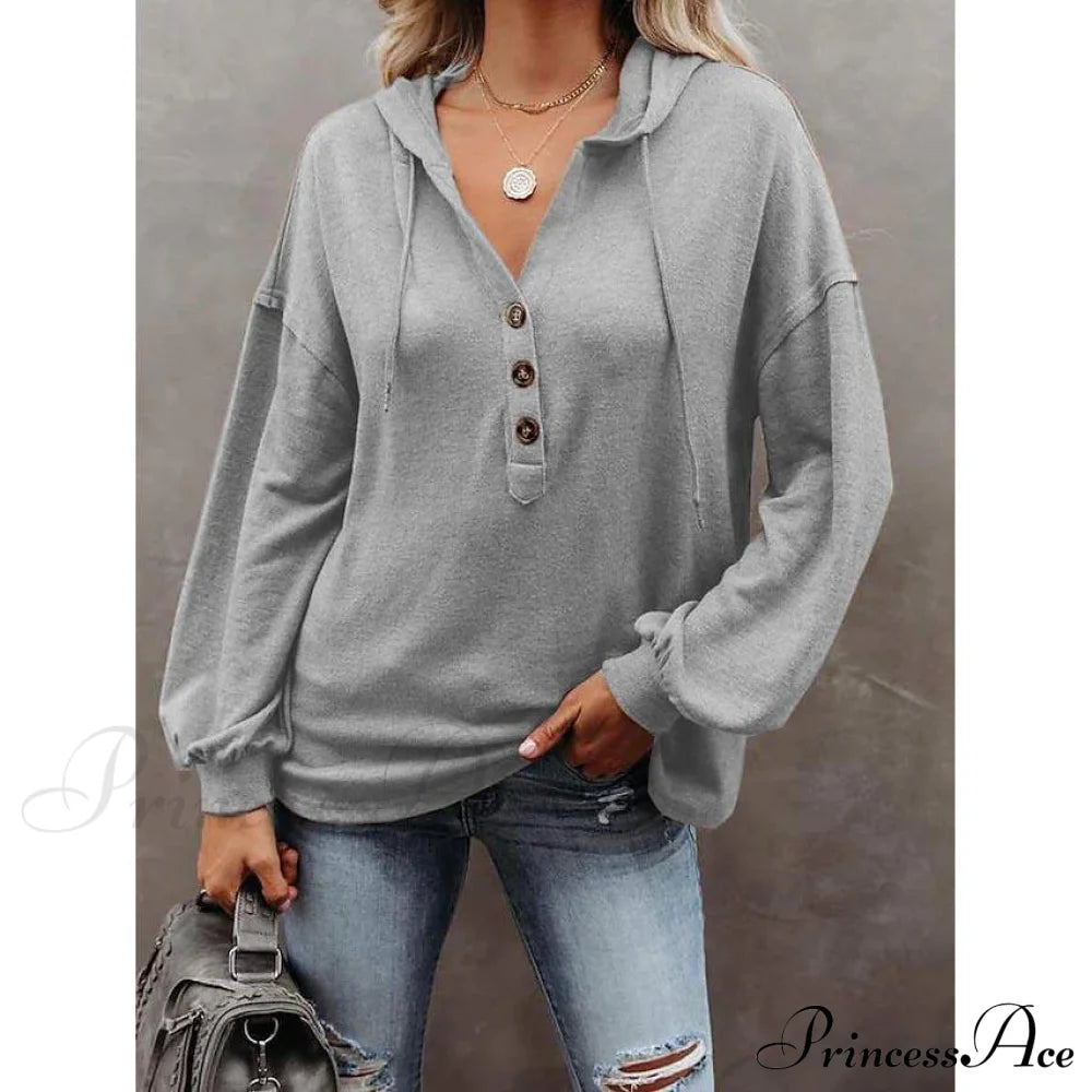 Women's Hoodie Sweatshirt Solid Color Gray __stock:50 clothes refund_fee:800 tops