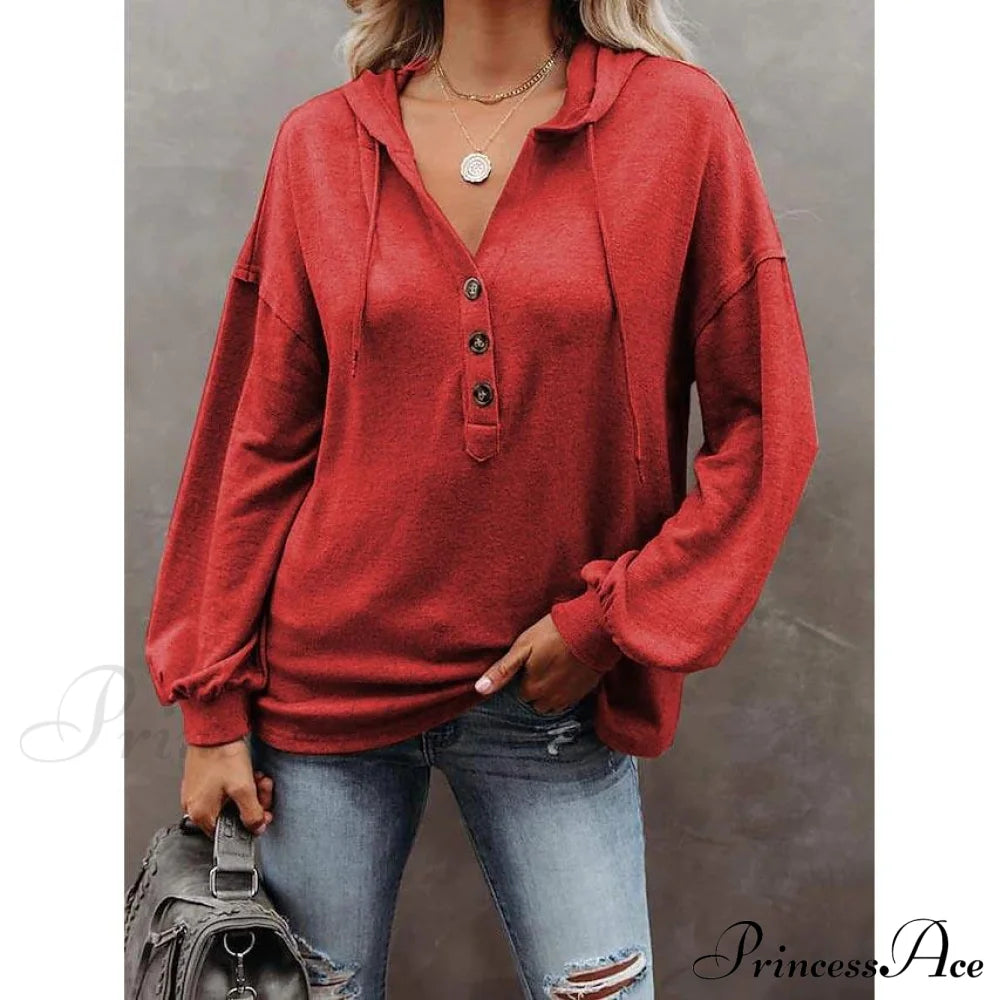 Women's Hoodie Sweatshirt Solid Color Red __stock:50 clothes refund_fee:800 tops