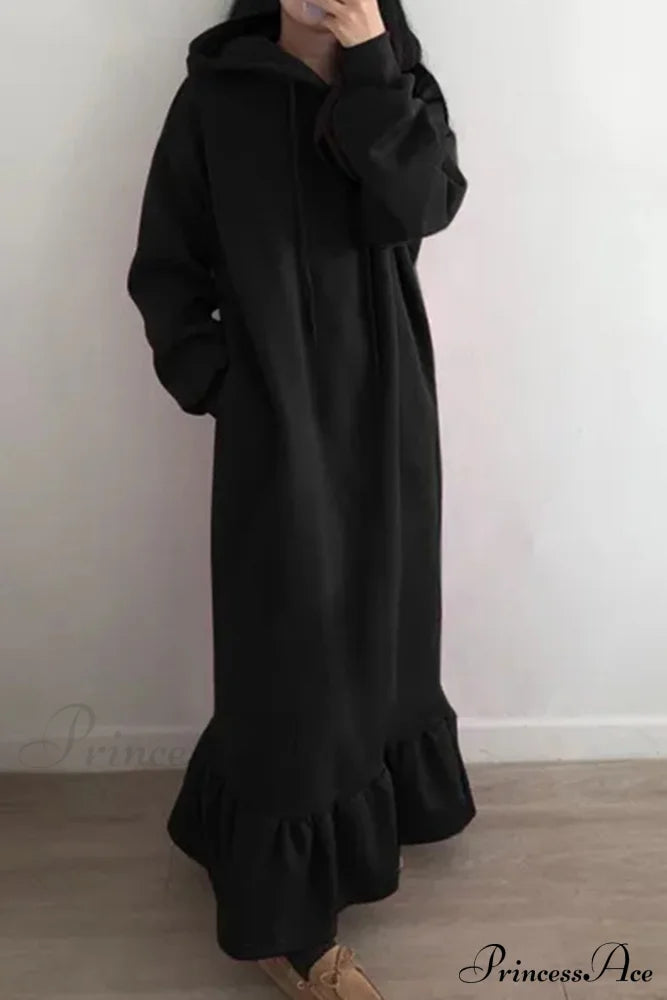 Hoodie Fishtail Sweatshirt Dress Black / S Midi Dresses