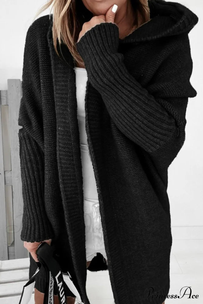 Hoodie Front Open Cardigan Black / S Cardigans