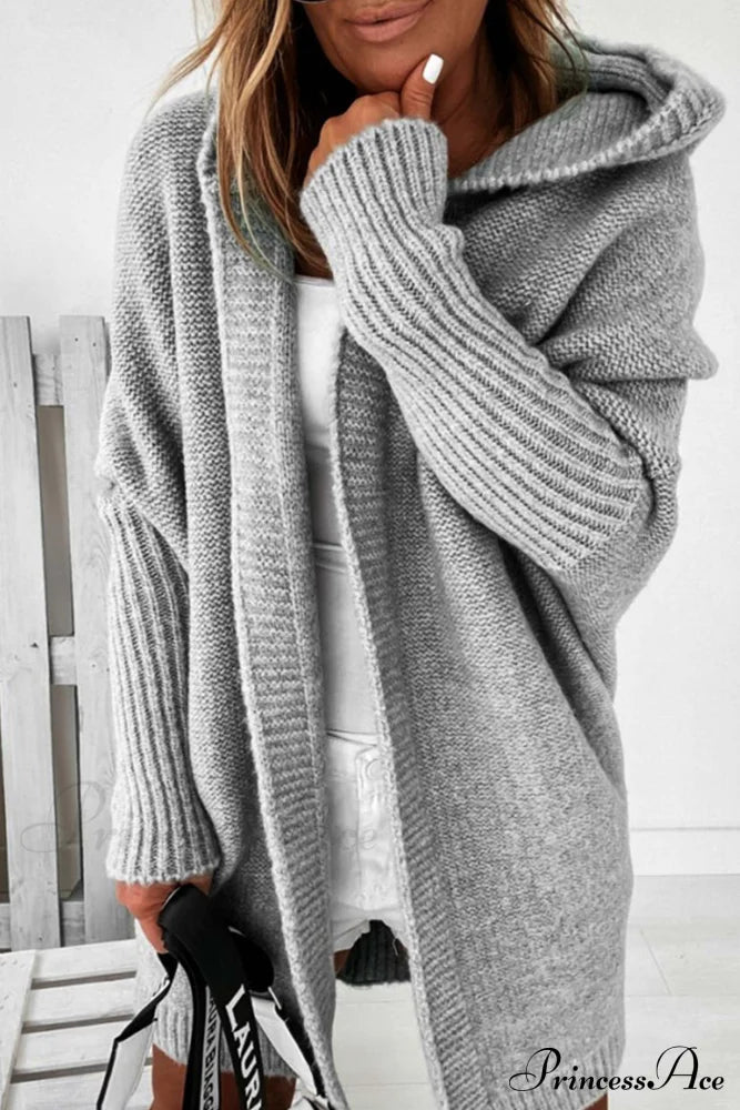 Hoodie Front Open Cardigan Grey / L Cardigans